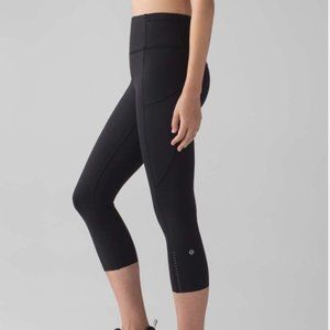 Lululemon Fast and Free Crop II Leggings Black Nulux Dots